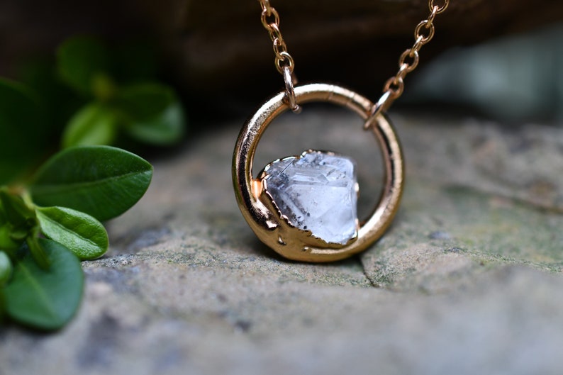 Diamond Quartz Necklace, Birthstone Necklace for April Birthday, Circle Pendant, Dainty Necklace, Raw Stone Jewelry, April Push Present image 3