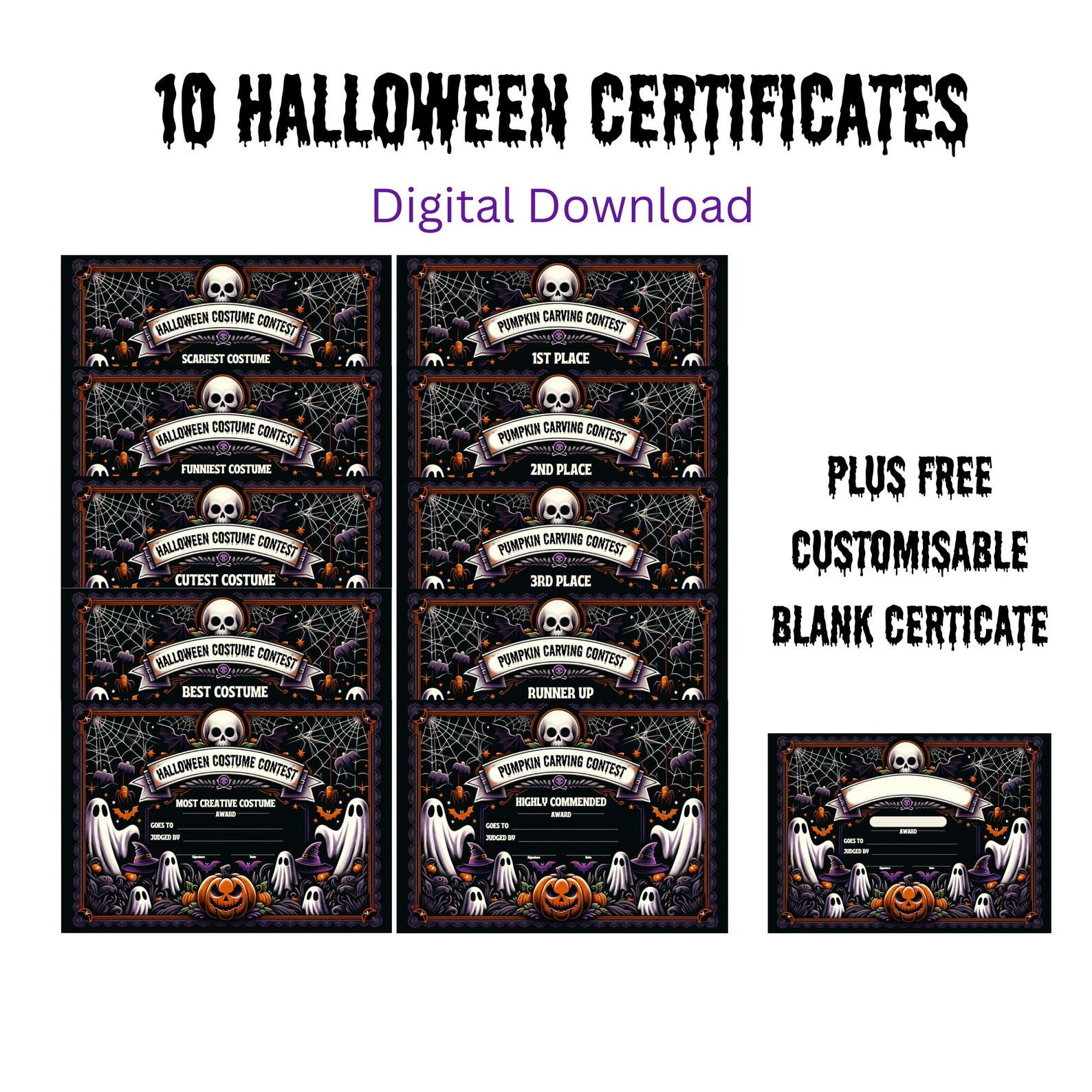 Halloween Certificates - Digital Download | Set of 10 Printable Awards ...