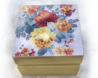 Wooden Jewellery Box French Floral Chic Sweetpea Tea Memory Keepsake Victorian Vintage Gift Country Garden Seed Caddy