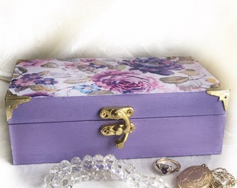 Lavender Jewellery Box, Reading Glasses Box, Floral Lilac Case, Ladies Vintage Caddy, MakeUp Beauty Storage, Gift For Wife, Locket Chest