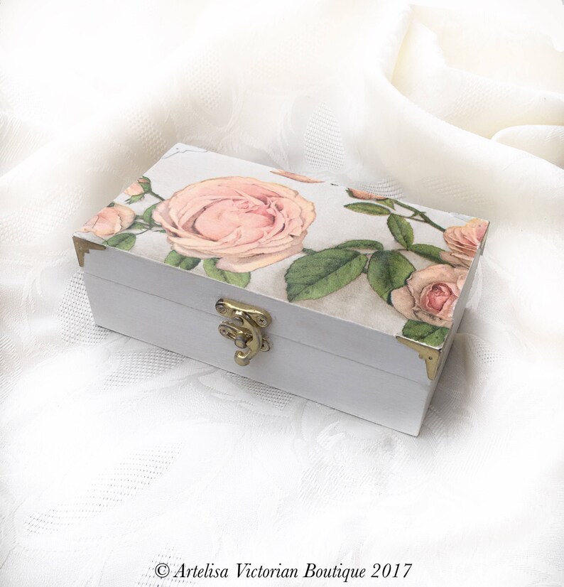 White Magnolias Wooden Box Floral Lidded Trinket Chest Make Etsy