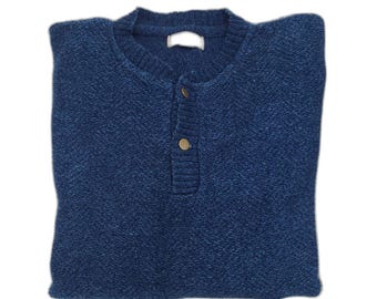 Vtg 80s LL Bean Henley button Cotton knit Sweater