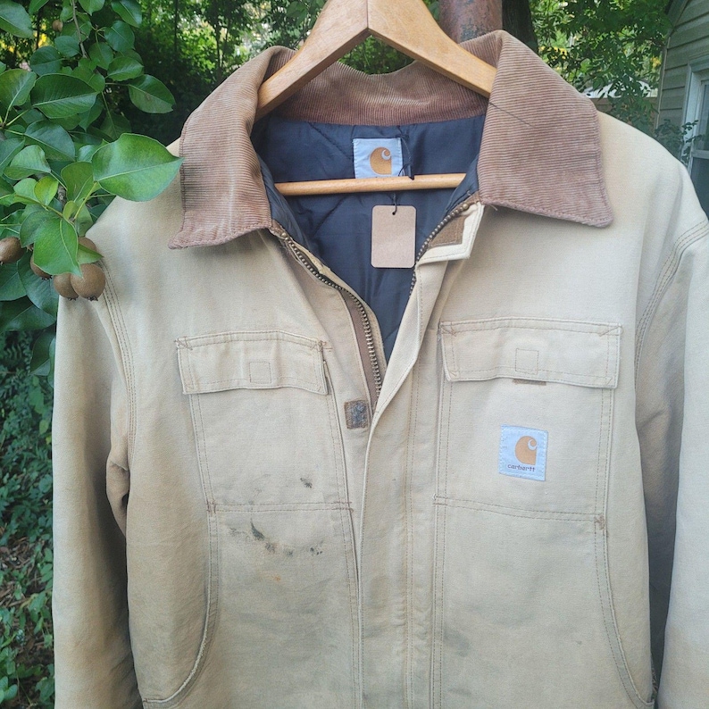 Giacca/cappotto vintage Carhartt Arctic in tela trapuntata con colletto in velluto a coste immagine 3