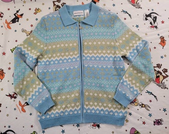 Vintage Y2K Pastel full zip Cardigan Sweater size small fair isle nordic