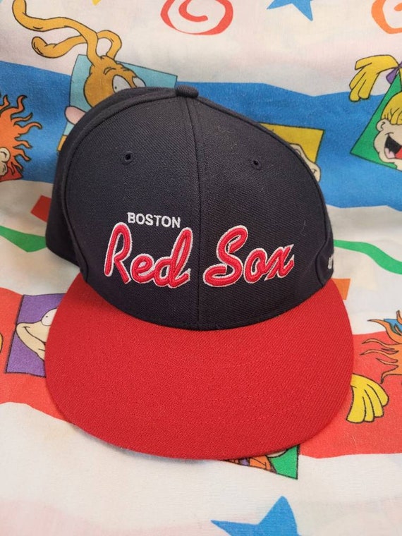 Vtg Boston Red Sox Script Fitted Cap Sz 