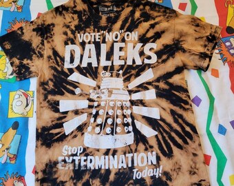 Dr. Who Vote No Stop Extermination custom bleached tee shirt sz SM Ripple Junction