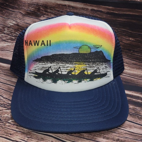 Vtg Hawaii trucker Hat Airbrushed 80s Hawaiian cap