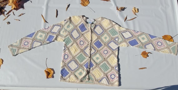 Vintage Crochet Pastel Cardigan sweater by Bedfor… - image 3