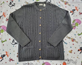 Vintage Gray Cable knit Cardigan sweater by  classic elements Sz med  acrylic