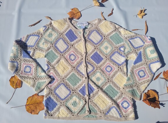 Vintage Crochet Pastel Cardigan sweater by Bedfor… - image 10