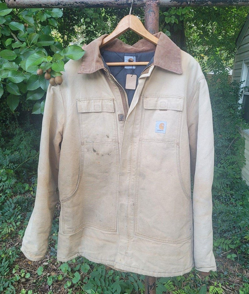 Giacca/cappotto vintage Carhartt Arctic in tela trapuntata con colletto in velluto a coste immagine 1