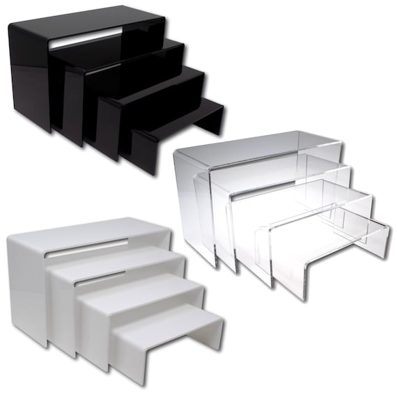 EPOSGEAR Nesting Plinths Acrylic Plastic Retail Riser Tiered Counter Display Stands - Perfect for Shops, Stalls, Ornaments, Models etc