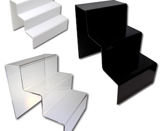 EPOSGEAR Three Step Tier Acrylic Plastic Retail Riser Counter Display Stands - Perfect for Shops, Stalls, Ornaments, Models etc