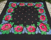russian scarf Soviet Floral Shawl Vintage Ukrainian Romanian Wool shawl Made in Japan headscarf babushka headsquare kerchief