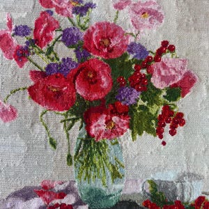 Imagem bordada Buquê de flores silvestres Papoulas Decoração para casa Presente Concluído Ponto cruz bordado padrão contagem cruz presente