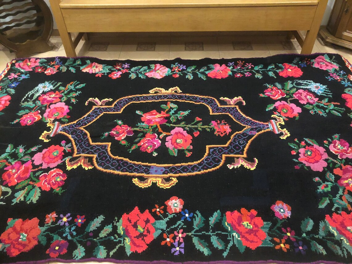 Ukraine Rugs Very Heavy Ukraine Carpet Cross-stitch Old Antique Rug Kilim Embroidery ...