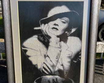 Finished completed Cross stitch Handmade embroidery Embroidered Marlene Dietrich perfect gift to fans of Marlene