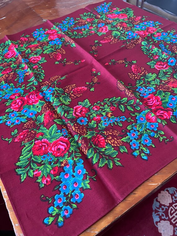 romanian wool shawl Russian scarf Soviet Floral V… - image 1