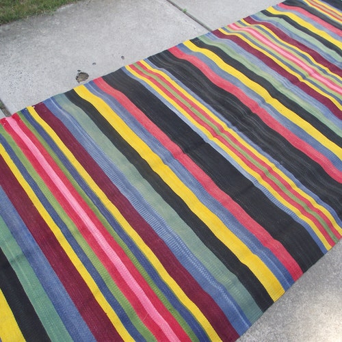 Long Beautiful fine great Romanian Ukrainian Vintage hand-woven wool carpet Handmade Primitive Colorful Rugs shops kilim Rustic Rugs