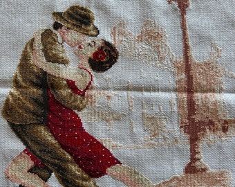 Ukraine Ukrainian Finished completed Cross stitch embroidery Embroidered picture counting cross Lovers Dancers dancing couple Present gift