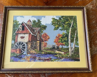 Finished completed Cross stitch finished embroidered painting embroidery counted cross stitch needlework Fairytale house water mill  gift