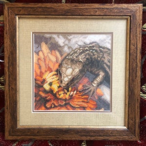 Novo bordado em ponto cruz concluído, presente bordado imagem lagarto ótimo presente para amantes de animais decoração de parede