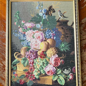 Finished completed Cross stitch Incredibly beautiful handmade embroidered Embroidered picture Still Life Gift