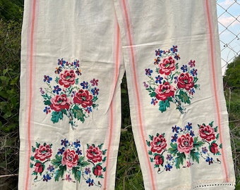 Ukraine Ukrainian old antique embroidered Smooth rustic robot ceremonial towel last century Floral rushnyk Wedding towel embroidery present