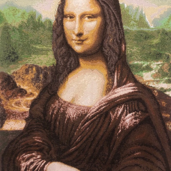 New  Finished completed Cross stitch embroidery Gift Embroidered picture behind the motives of the painting by Leonardo da Vinci "JOCONDA"