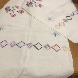 Ukraine Ukrainian old antique embroidered  Cotton towel embroidered cross stitch rustic robot hand towel last century spread