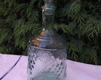 Whiskey Decanter Vintage Glass Carafe Wine Bottle Russian USSR Bar Ware Depression Mid Century Decanter Bunches of Grapes