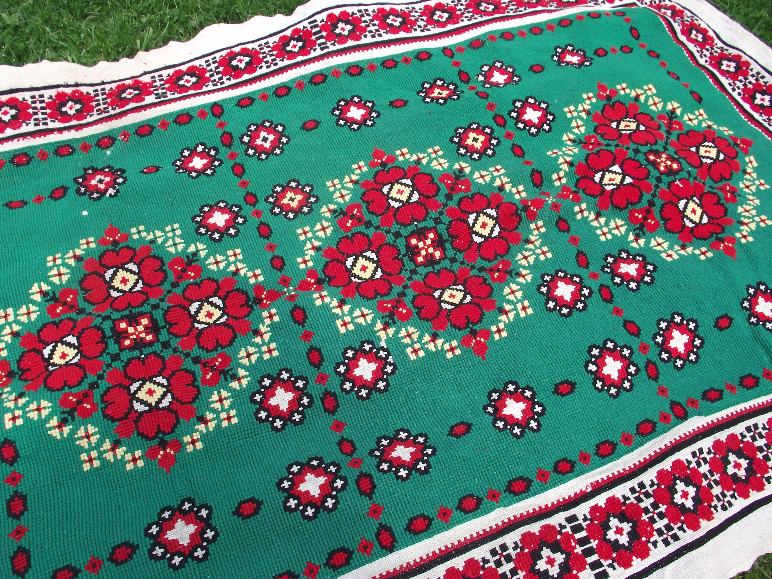 Wonderful Carpet Cross-stitch Old Antique Rug Kilim Embroidery