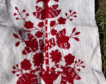 Tree of Life Ukrainian old antique embroidered coarse home-spun cloth hand towel last century rushnyk Wedding towel embroidery Flowers Relic