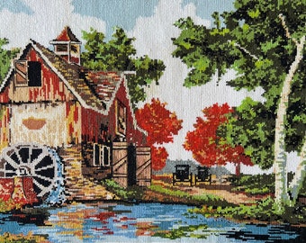 Finished completed Cross stitch finished embroidered painting embroidery counted cross stitch needlework Fairytale house water mill  gift