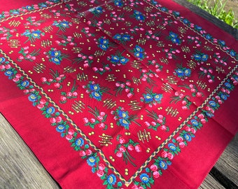 RESTORED Polish Floral russian scarf Romanian Wool shawl Bright Gift Unique instance of the collection headscarf headcloth babushka