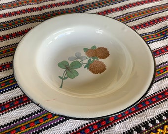Rumeno ucraino Rustico ciotola smaltata vintage piatto smaltato Ciotola di metallo Piatto smaltato Arredamento rustico Smalto Era sovietica regalo URSS