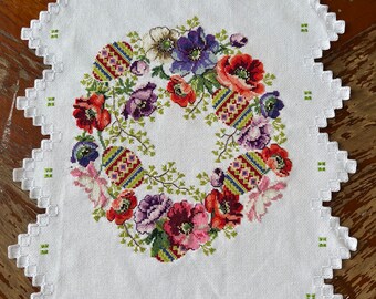 Ukrainian linen towel with embroidery Cross-stitch Easter napkin Easter basket cover Easter decor Easter tablecloth