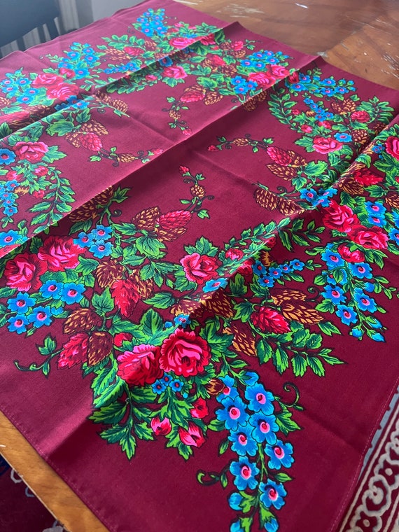 romanian wool shawl Russian scarf Soviet Floral V… - image 7