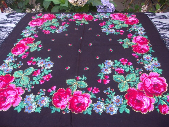 Soviet Floral Shawl Romanian shawl  Ukrainian sha… - image 1