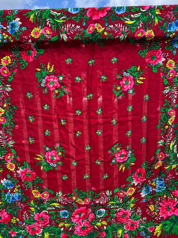 Huge Lovely scarf Soviet Wool Floral russian scar… - image 6