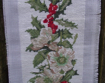 New Finished completed Cross stitch Handmade embroidery Gift Embroidered flower Сhristmas flowers Сhristmas gift