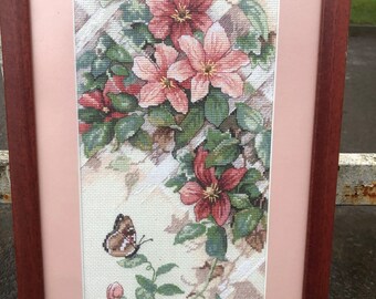 Finished completed Cross stitch Embroidered picture Still Life handmade embroidery Christmas present Incredible climates Butterflies!