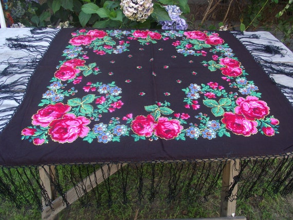 Soviet Floral Shawl Romanian shawl  Ukrainian sha… - image 3