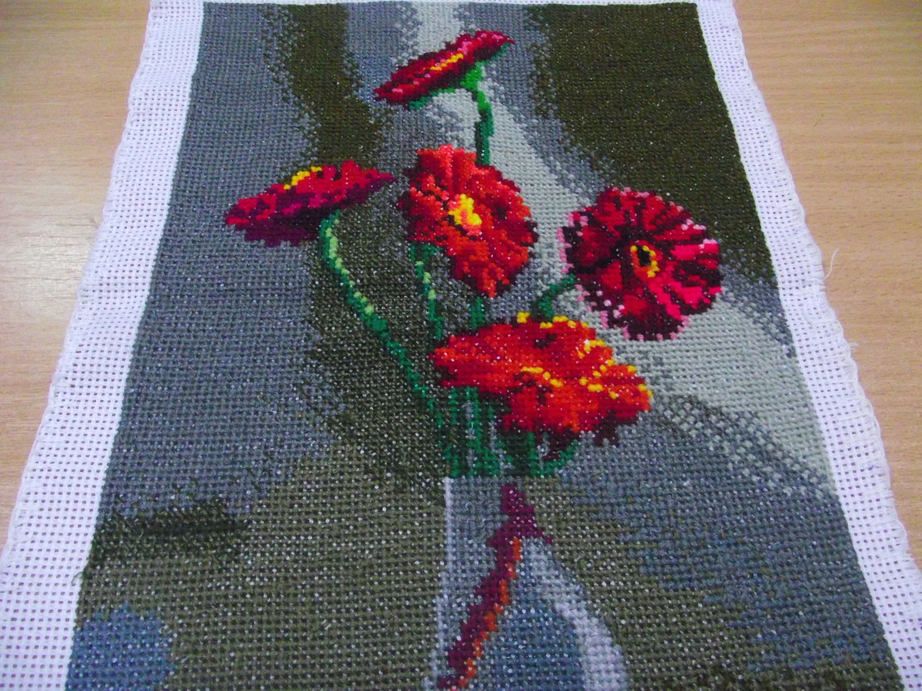 Embroidered Picture Finished completed Cross stitch embroidery counting cross Still life gift Gerbera flowers in a vase and on the table