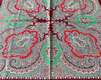 Vintage wollen sjaal 78 x 76 cm traditionele etnische volkssjaal, vierkante omslag, boho-hoofddoek, cadeau voor haar, rustieke stijl