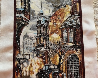 Finished completed Cross stitch New finished embroidered painting embroidery counted cross stitch urban landscape city streets tapestry