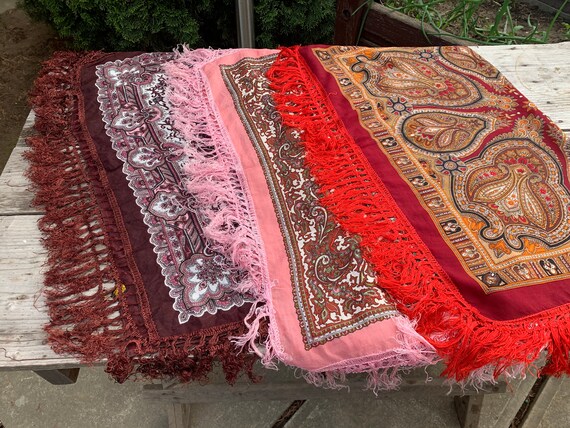 Lot of three scarves Soviet Floral Shawl Romanian
