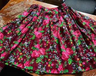 Romanian Woolen Skirt big size Romanian floral women's girls skirt clothes romanian Old Skirt Romanian claret flowered wool rare