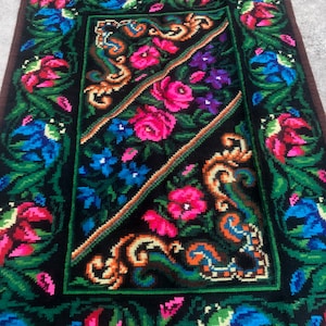 A Antique Bessarabian floral Ukrainian Vintage hand-woven wool carpet Handmade Primitive Colorful kilim Rustic Rugs Unique colors