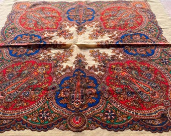 Vintage wollen sjaal 78 x 78 cm traditionele etnische volkssjaal, vierkante omslag, boho-hoofddoek, cadeau voor haar, rustieke stijl